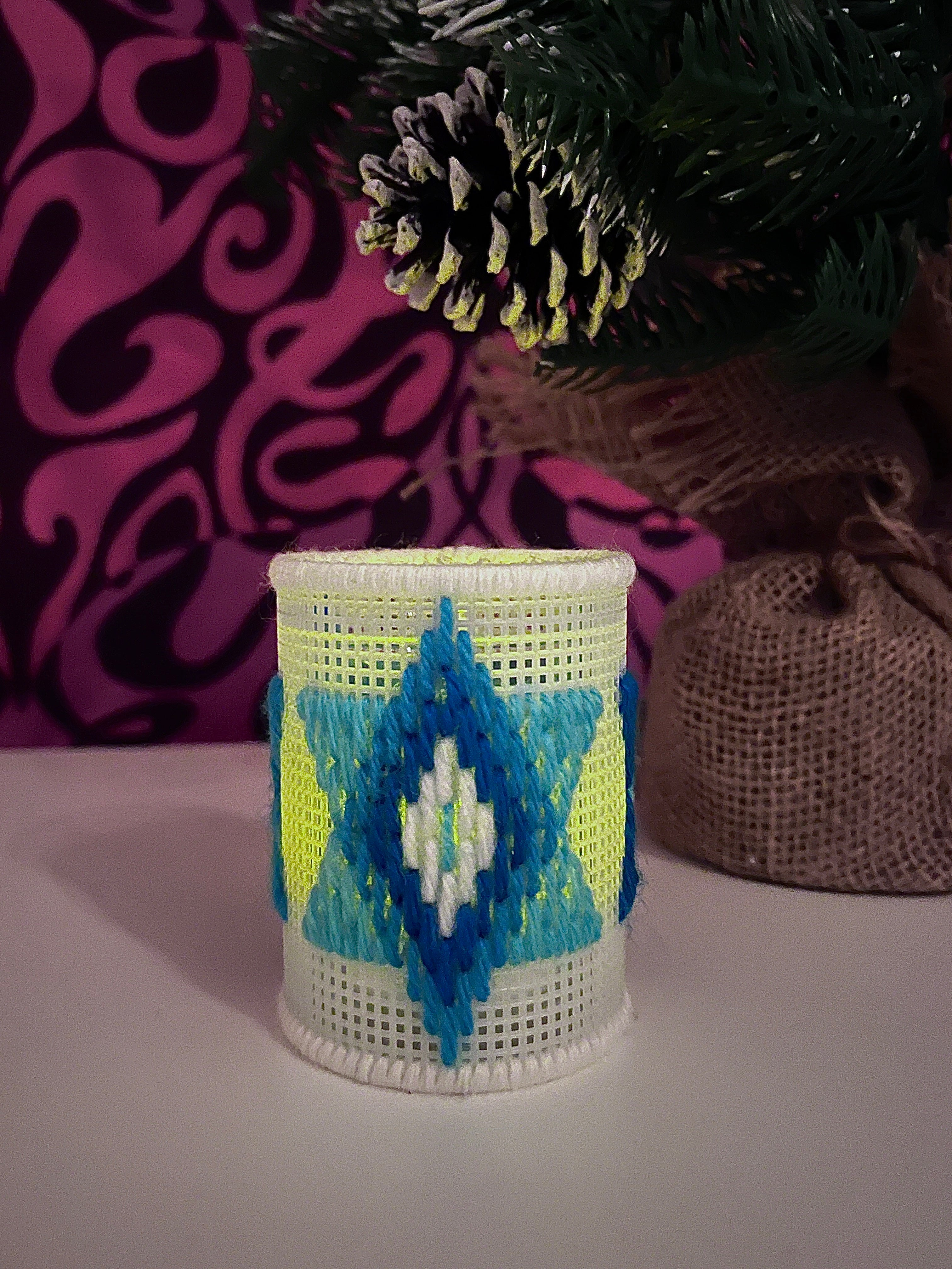 Bargello Embroidered Christmas Tealight Holder Downloadable PDF Pattern