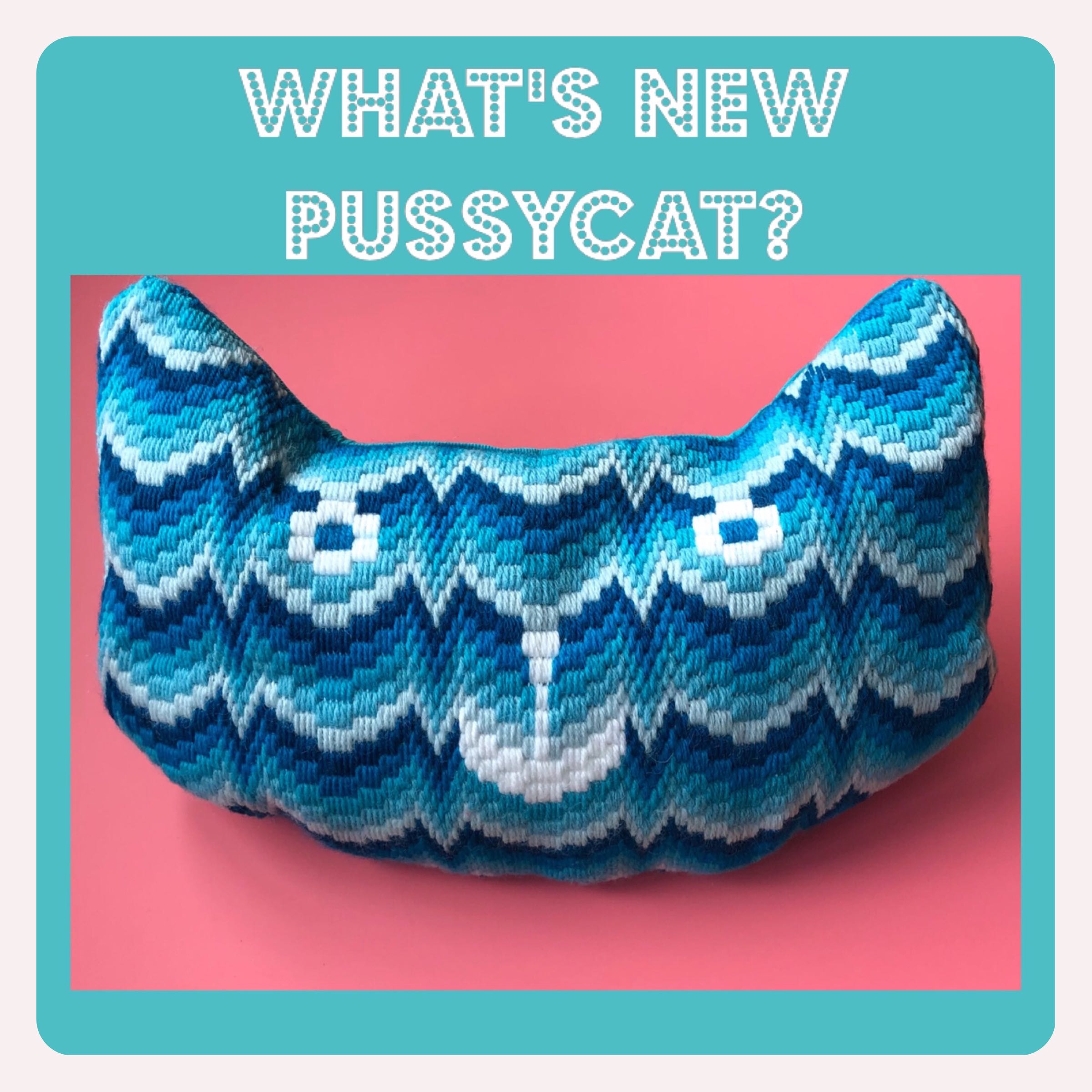 What's New Pussycat? Bargello Cushion Embroidery PDF Pattern - Blue