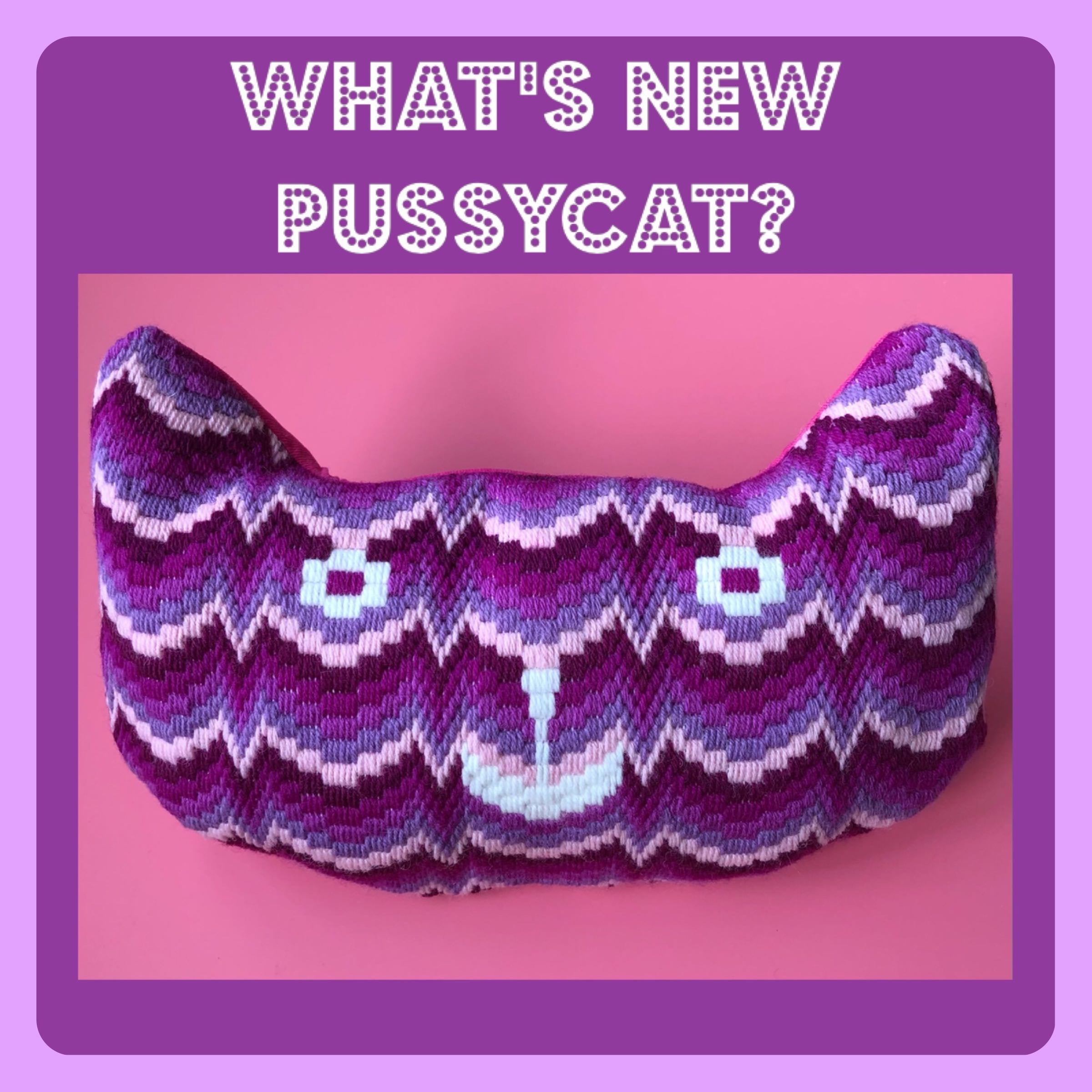 What's New Pussycat? Bargello Cushion Embroidery PDF Pattern - Purple